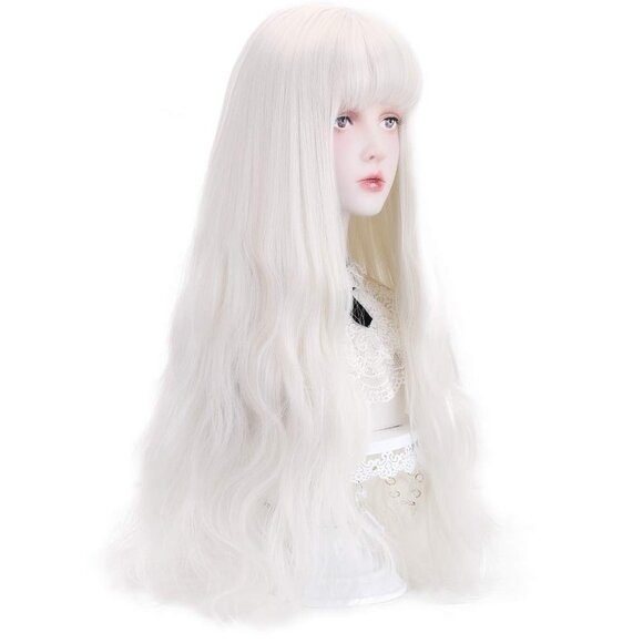 Accessories - Women's White 30 Inches Synthetic Bangs Natural Long Modern Wavy Cosplay Wigs